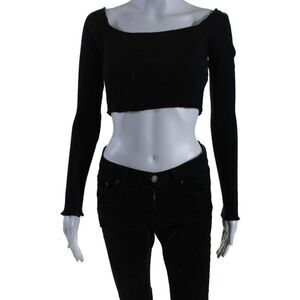 Callipygian Womens Long Sleeve Tight Knit Basic Top Black Size Small